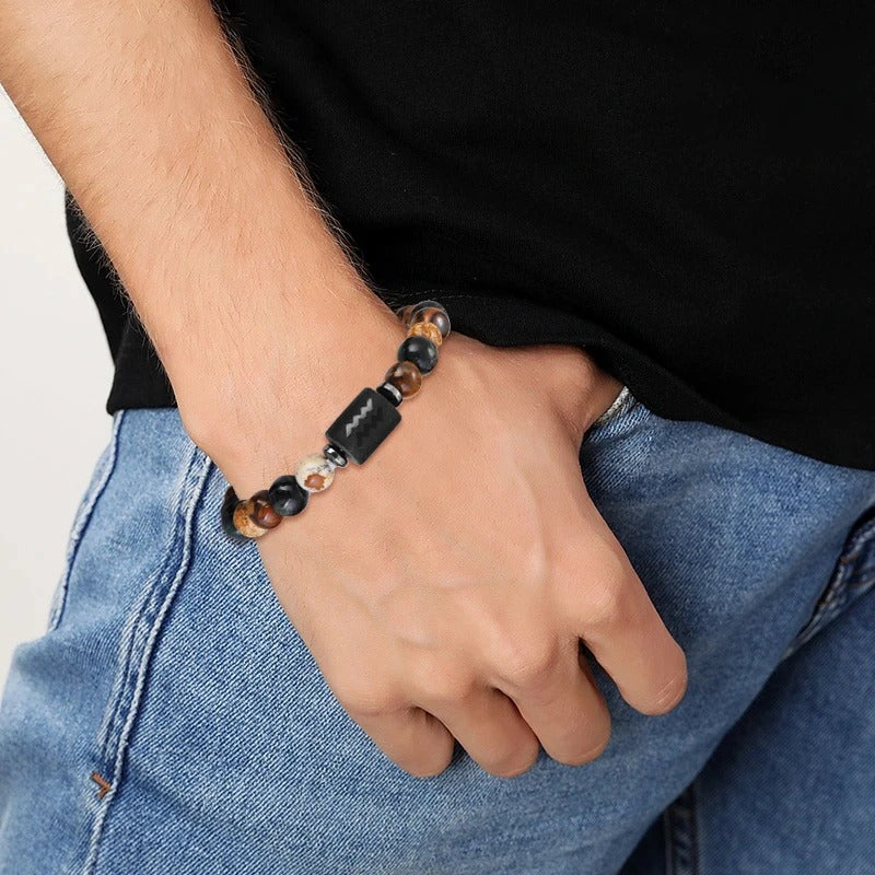 צמידי מזלות 12 המזלות אבנים טבעיות מראה אופנתי עין הנמר, לבה והמטיט 8 מ"מ צמיד מזל