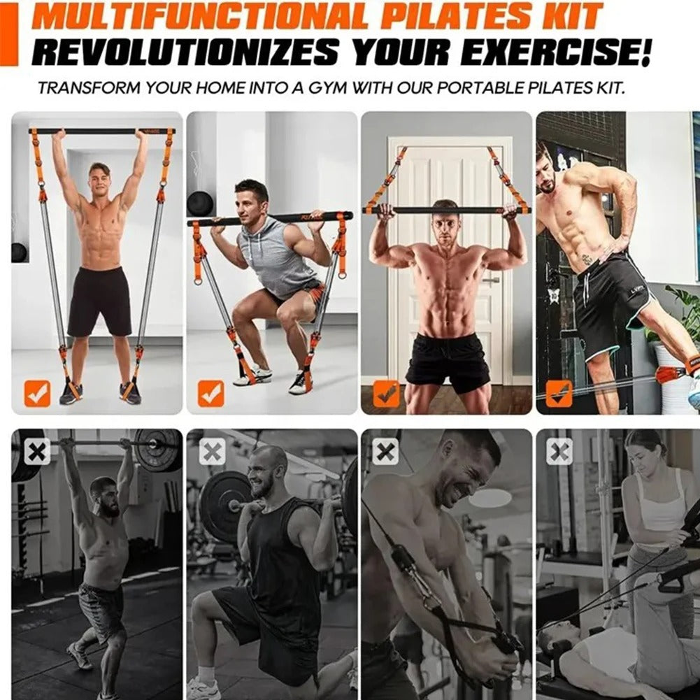 סט מוט פילאטיס עם גומיות התנגדות ציוד אימון גוף מלא לבית חיזוק ידיים, גב, רגליים וישבן