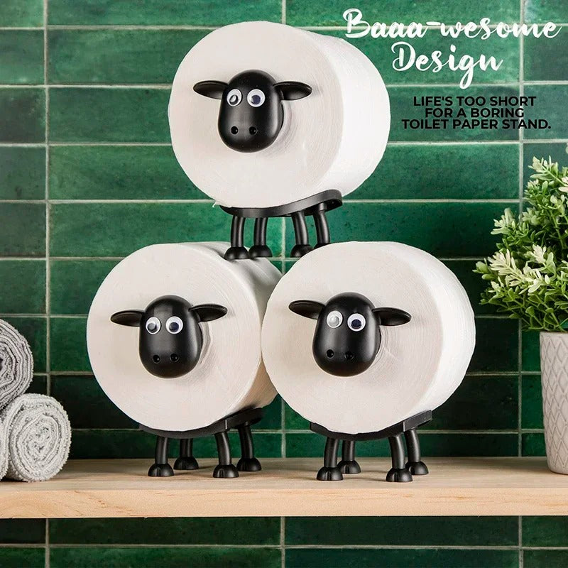מעמד לנייר טואלט "כבשה" סט 3 יחידות עיצוב מצחיק ודקורטיבי לחדר הרחצה, שחור