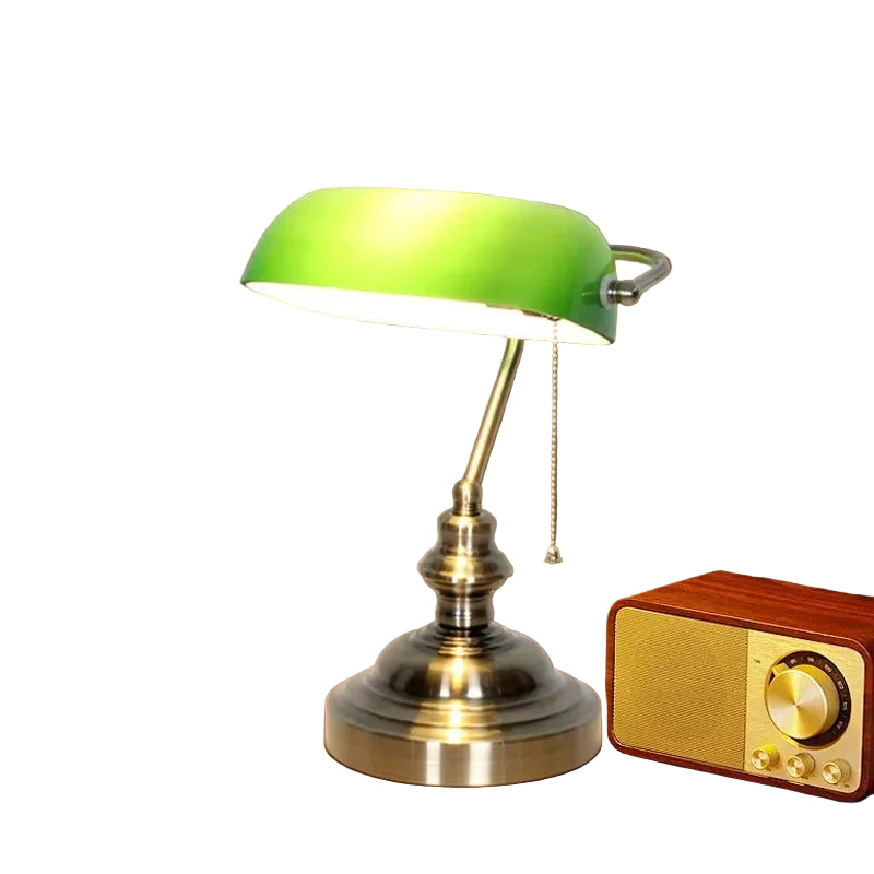 מנורת שולחן בנקר זכוכית ירוקה  וינטג' רטרו נורת לד מתג שרשרת  למשרד ולבית