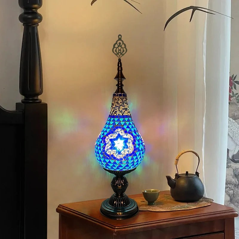 עייצוב הבית מנורת פסיפס מרוקאית זכוכית דגם "דלעת" (גובה 58 ס"מ)