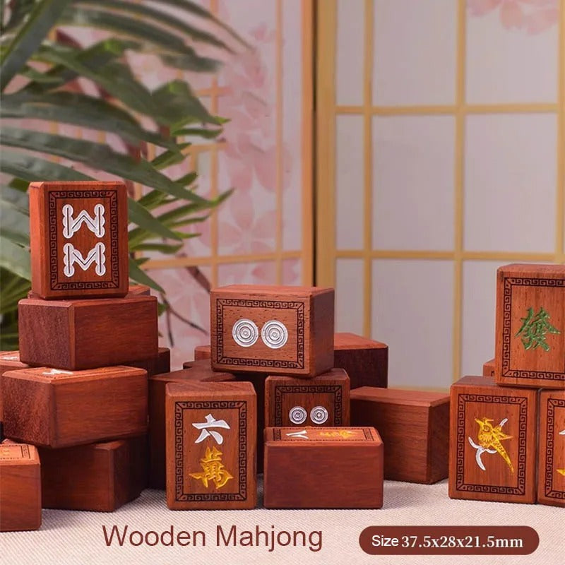 סט מחשק מהג'ונג יוקרתי לאספנים 144 אבני משחק מעץ סיאם רוזווד