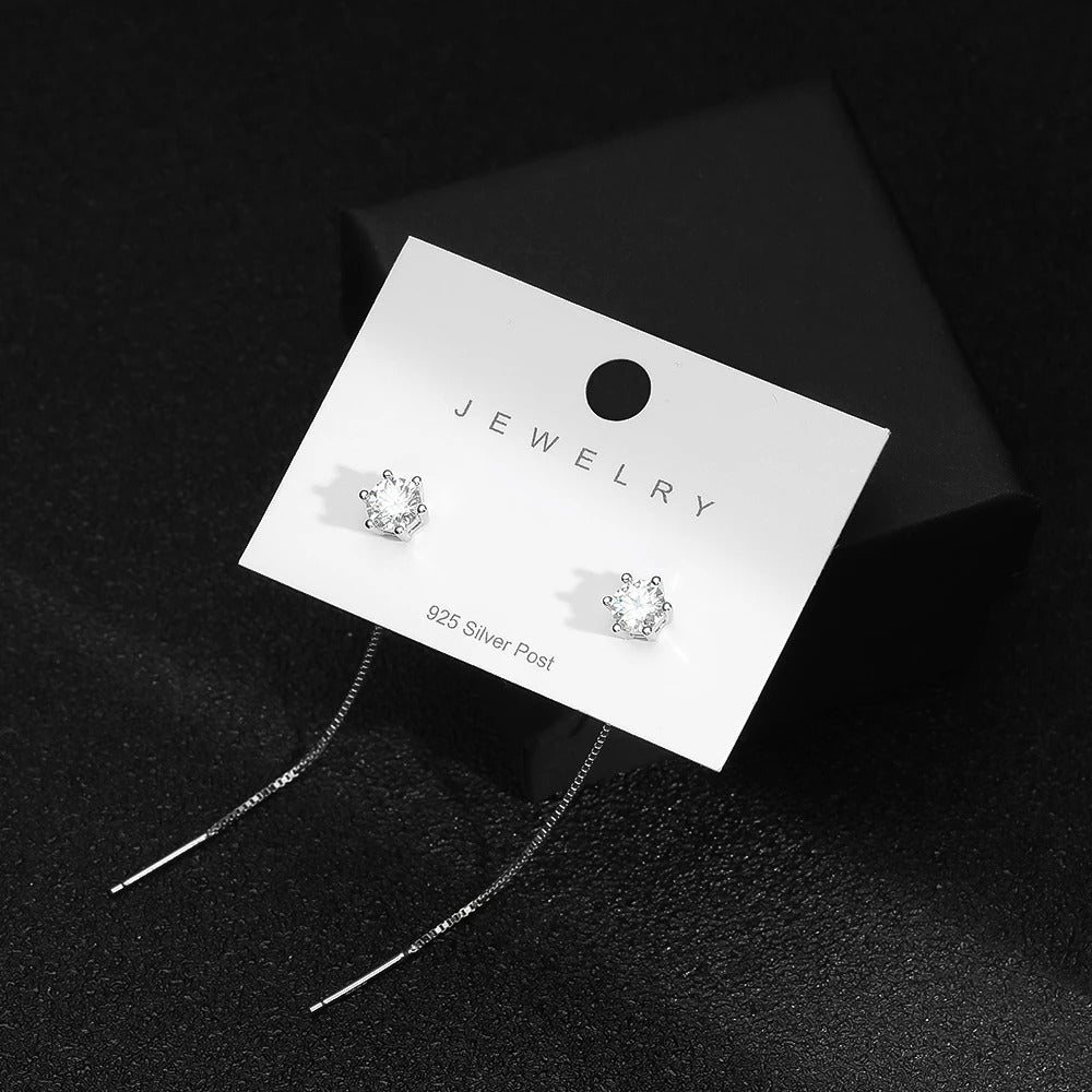 עגילים נוצצים ויוקרתיים כסף סטרלינג מצופה זהב לבן 18 קארט אבן מויסניט \ זירקון