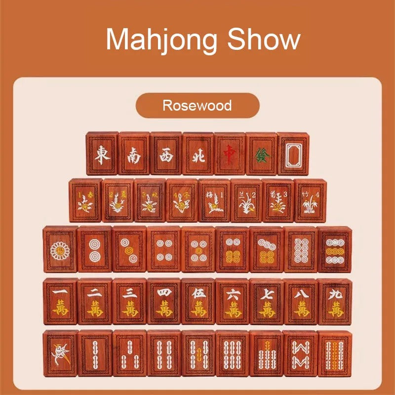 סט מחשק מהג'ונג יוקרתי לאספנים 144 אבני משחק מעץ סיאם רוזווד