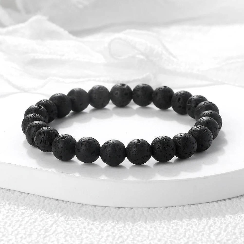 סט 4 צמידי אנרגיה לגבר ולאישה אבן עין הנמר, לבה וולקנית והמטיט 8 מ"מ עבודת יד מתנה יוקרתית