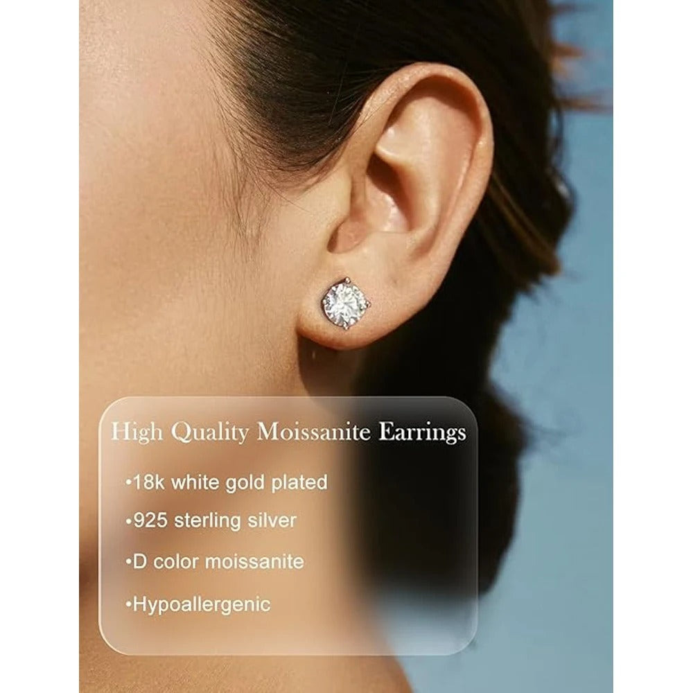 זוג עגילים 100% כסף סטרלינג 925 ציפוי זהב אבן מוישנייט דמוי יהלום