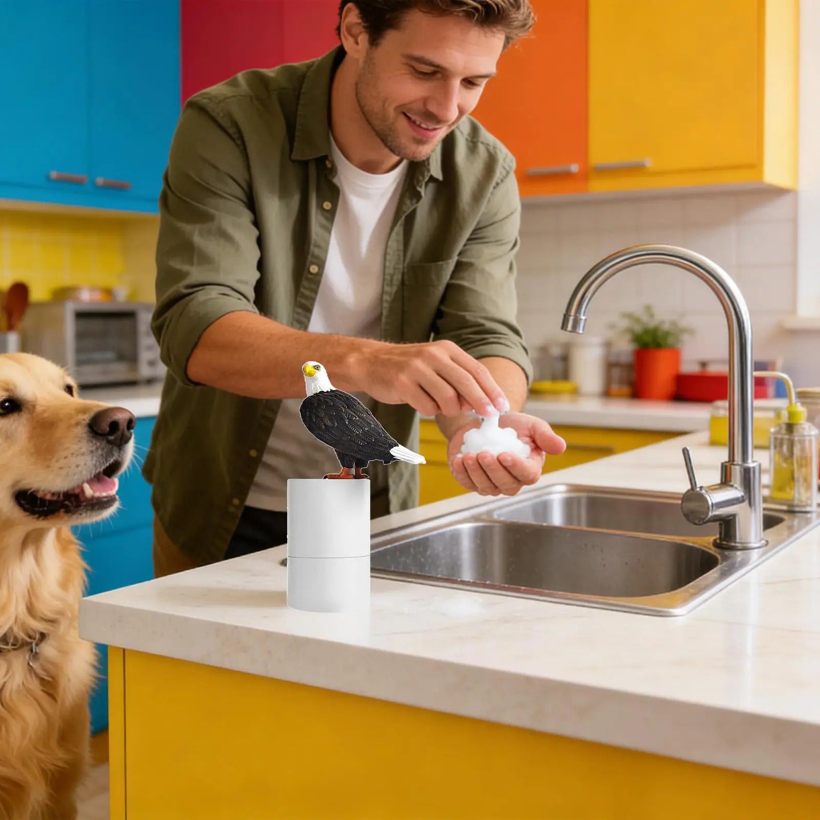 🧼 דיספנסר סבון אוטומטי מעוצב נשר \ יונה שדרוג היגייני וסטייל לחדר הרחצה