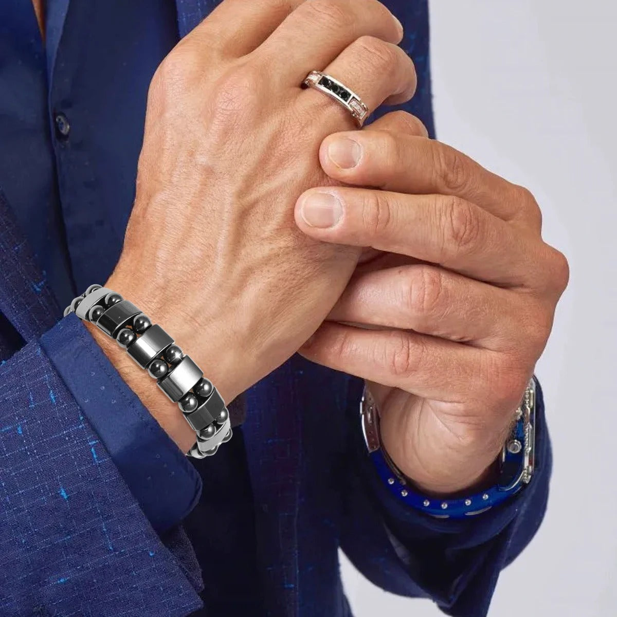 צמיד המטיט מגנטי לגבר (8 מ"מ) | צמיד בריאות לסיוע בהרזיה, איזון והפגת מתחים אלסטי קלאסי