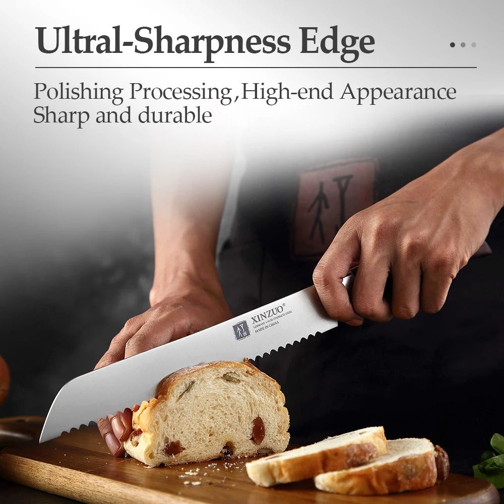🍞🔪 סכין לחם פרימיום  מקצועית  פלדה משולבת 3 שכבות + ידית עץ יפני 🌸✨ קופסת מתנה