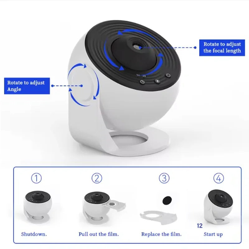 מנורת כוכבים וגלקסיה 360° תאורת לילה לחדר ילדים ולחדר שינה 12 אפשרויות מתנה לחובבי החלל