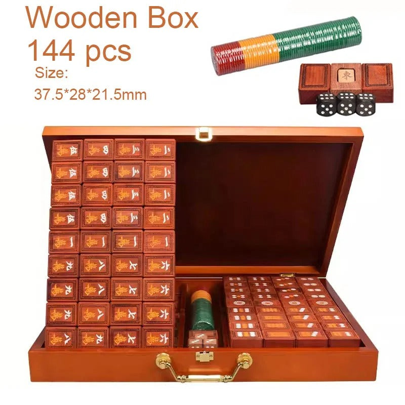 סט מחשק מהג'ונג יוקרתי לאספנים 144 אבני משחק מעץ סיאם רוזווד