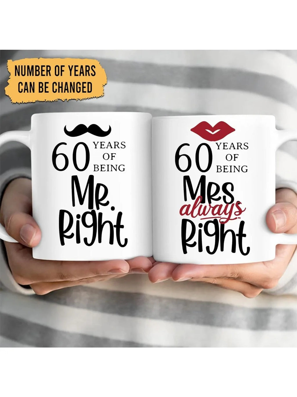 סט 2 כוסות מאג מעוצבות לזוגות - Mr. Right & Mrs. Always Right