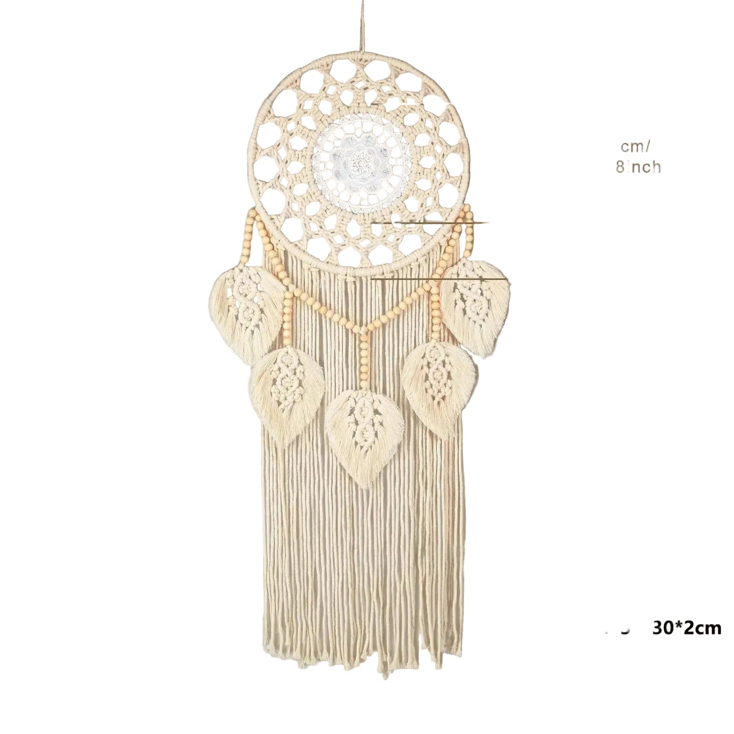 🍃   מקרמה בעבודת יד קישוט קיר גדול עלים  עם חרוזי עץ עיצוב בוהו-שיק לבית ולחדר שינה