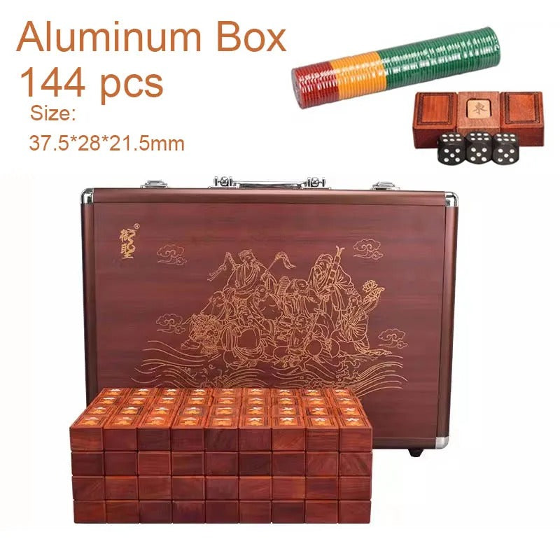 סט מחשק מהג'ונג יוקרתי לאספנים 144 אבני משחק מעץ סיאם רוזווד