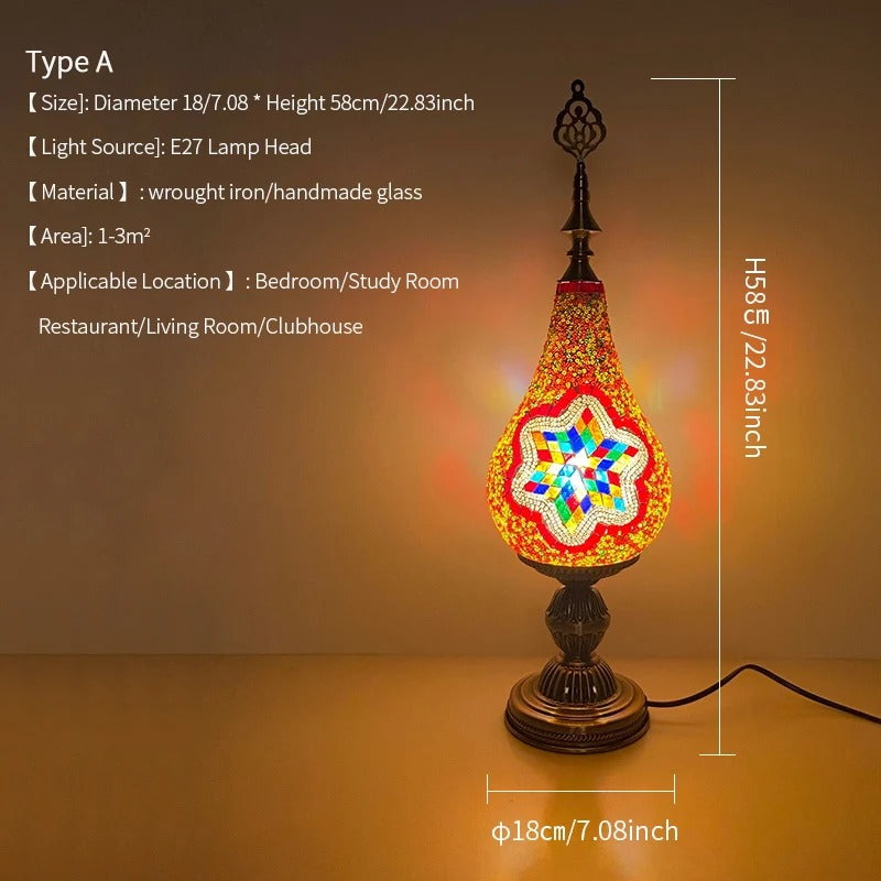 עייצוב הבית מנורת פסיפס מרוקאית זכוכית דגם "דלעת" (גובה 58 ס"מ)