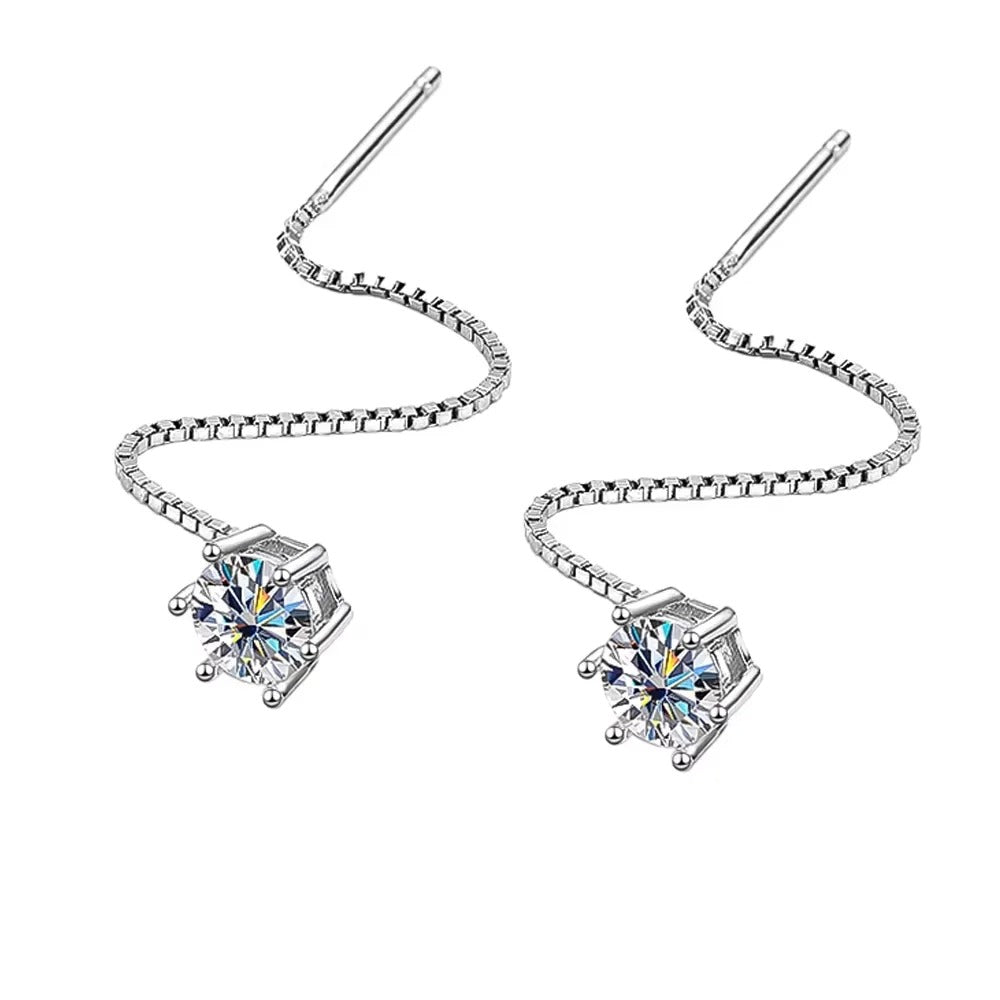 עגילים נוצצים ויוקרתיים כסף סטרלינג מצופה זהב לבן 18 קארט אבן מויסניט \ זירקון