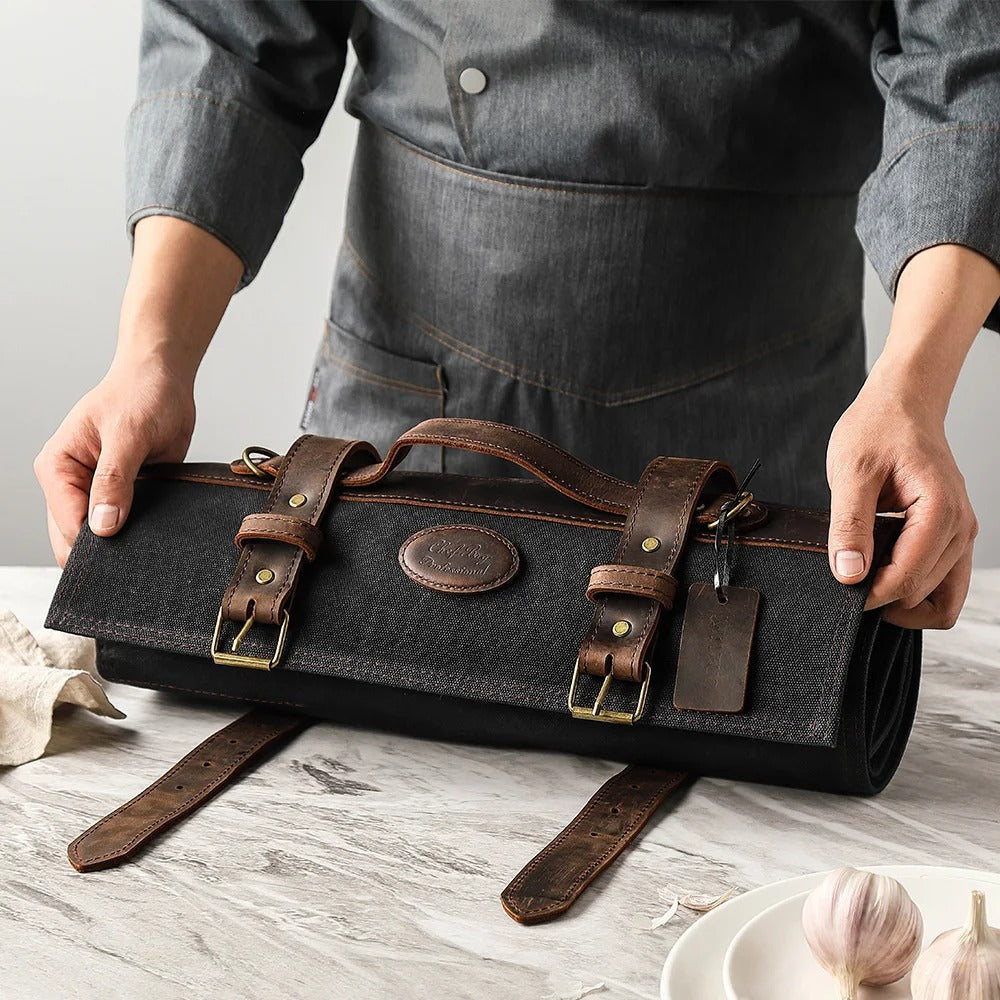 🔪 תיק סכינים מקצועי לשף תיק בישול נייד מבד עבה עם כיסי אחסון 🍳🧑‍🍳