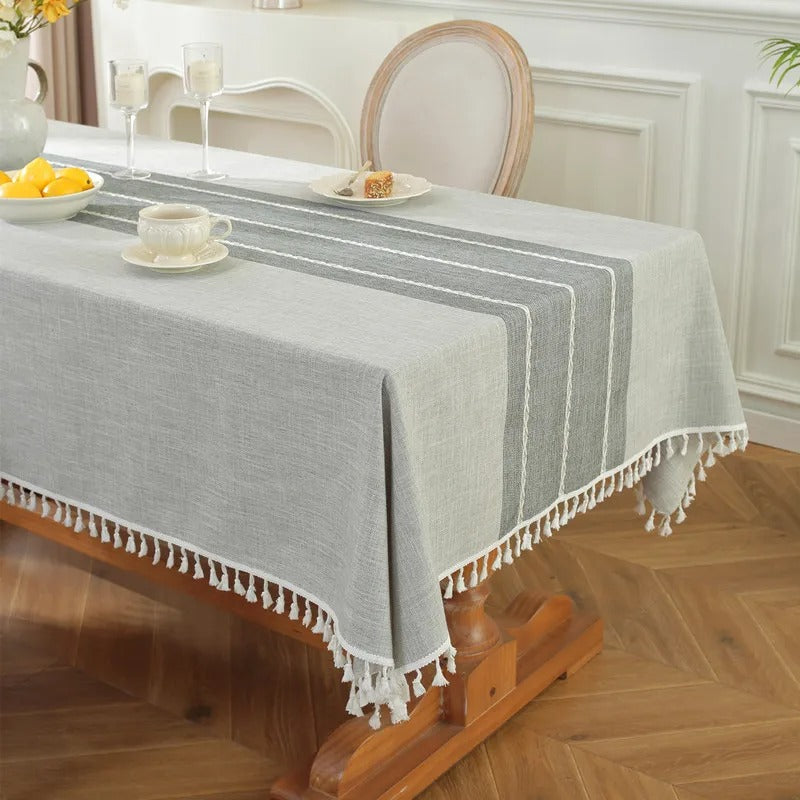 מפת שולחן מלבנית מבד כותנה ופשתן עיצוב כפרי