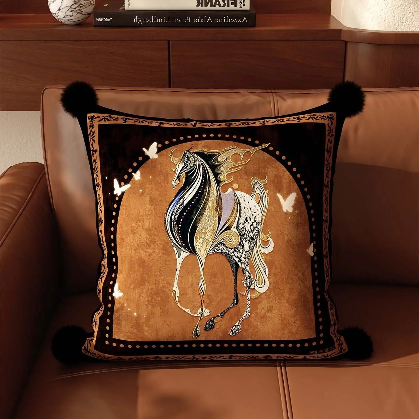 כרית דקורטיבת עיצוב עַנְתִּיקָה סוסים רטרו נגיעה של צבע וסטייל לסלון 50- 50 ס'מ