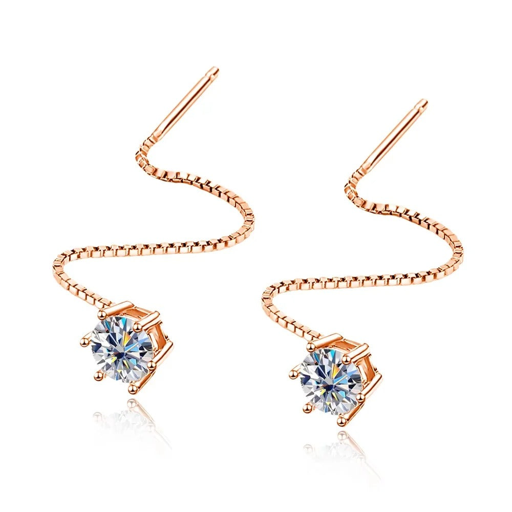 עגילים נוצצים ויוקרתיים כסף סטרלינג מצופה זהב לבן 18 קארט אבן מויסניט \ זירקון