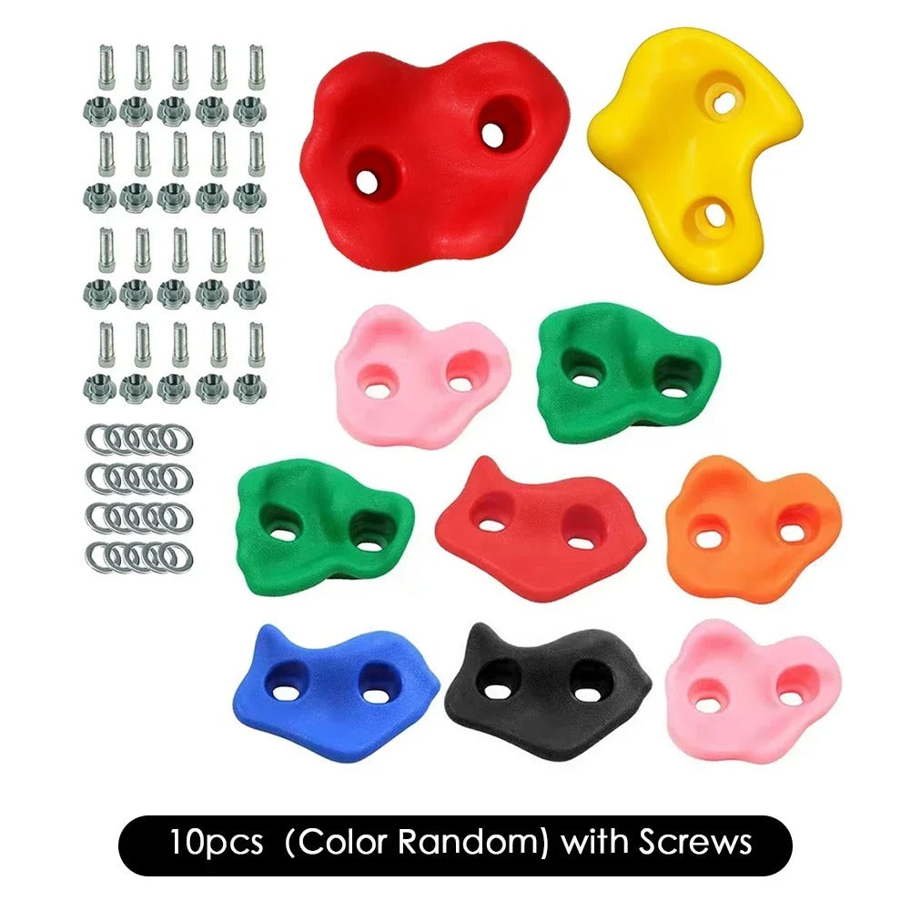 אבני טיפוס צבעוניות לילדים 🧗‍♀️ סט 10 אחיזות לקיר טיפוס ביתי ובטיחותי