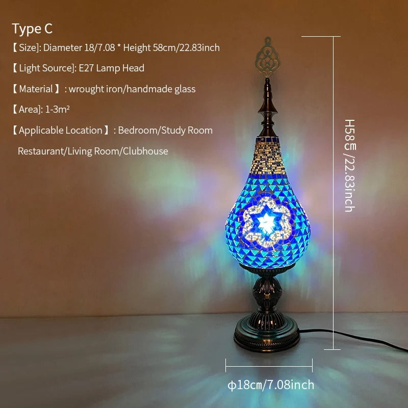 עייצוב הבית מנורת פסיפס מרוקאית זכוכית דגם "דלעת" (גובה 58 ס"מ)