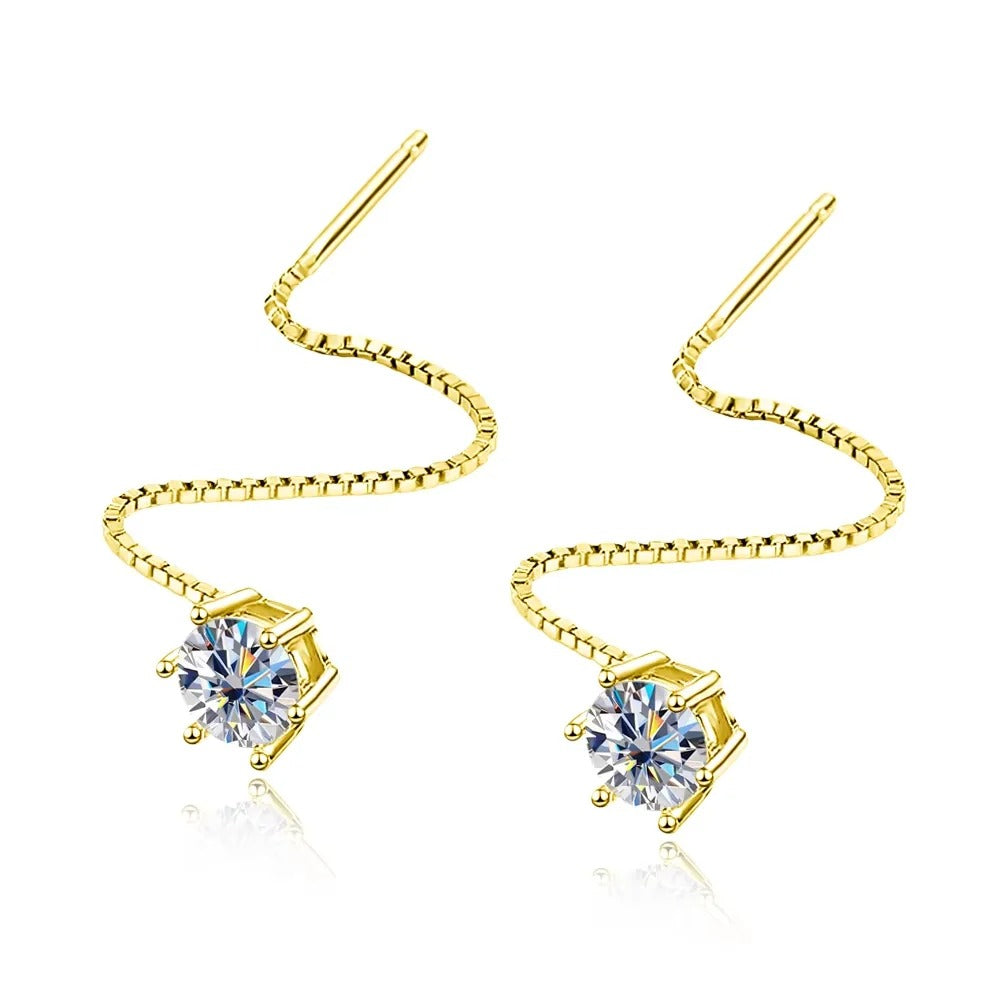 עגילים נוצצים ויוקרתיים כסף סטרלינג מצופה זהב לבן 18 קארט אבן מויסניט \ זירקון