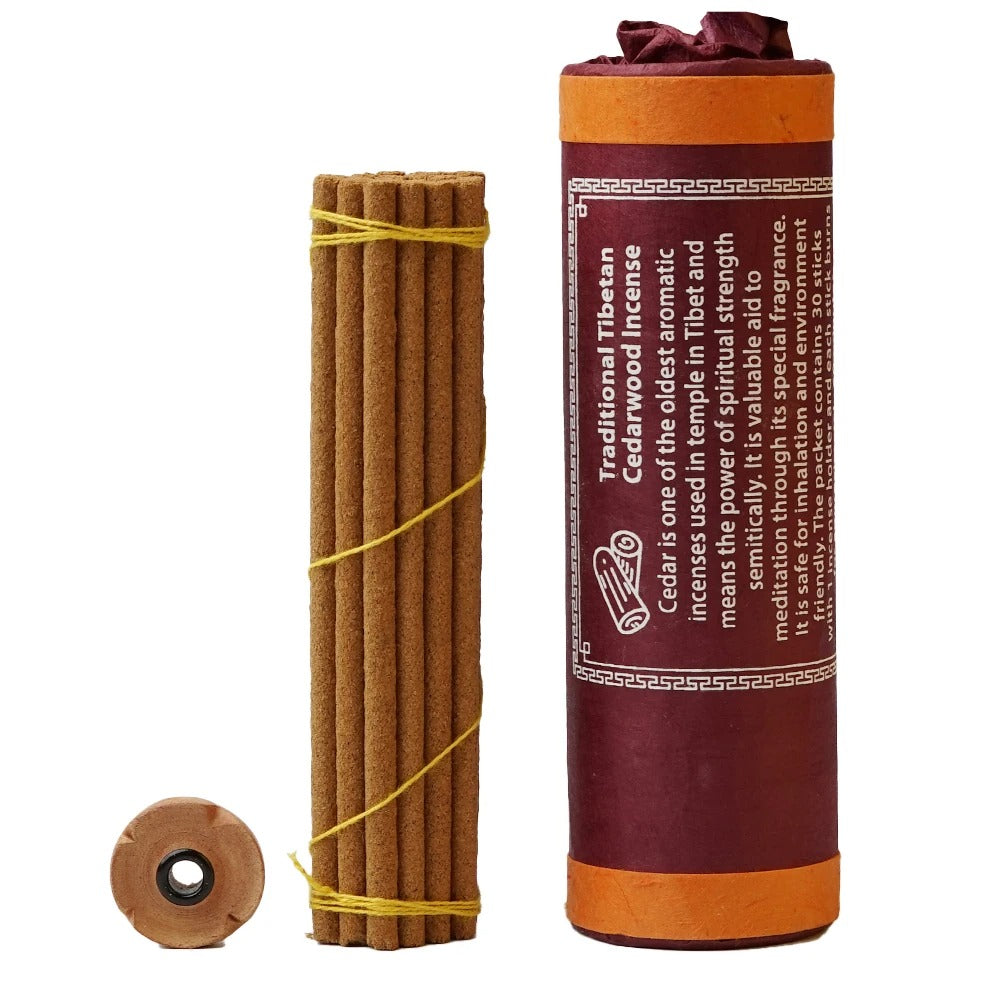 קטורת טיבטית איכותית לבית – עבודת יד מנפאל, ריח טבעי של ארז וסנדלווד | כולל מחזיק