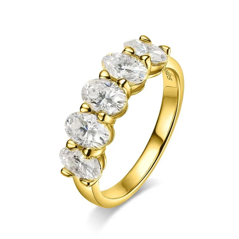 טבעת יוקרה לנשים אבן יוקרה סינתטית  מויסניט כסף סטרלינג 925 ציפוי זהב