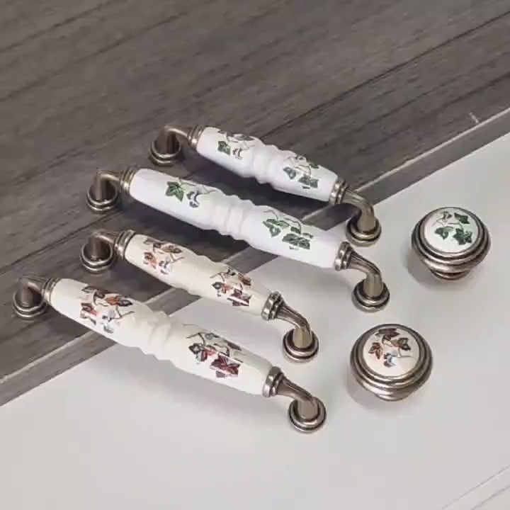 פירזול מיוחד ידית קרמיקה מעוצבת עיצוב כפרי וינטג' רטרו למגירות, ארונות ושידות