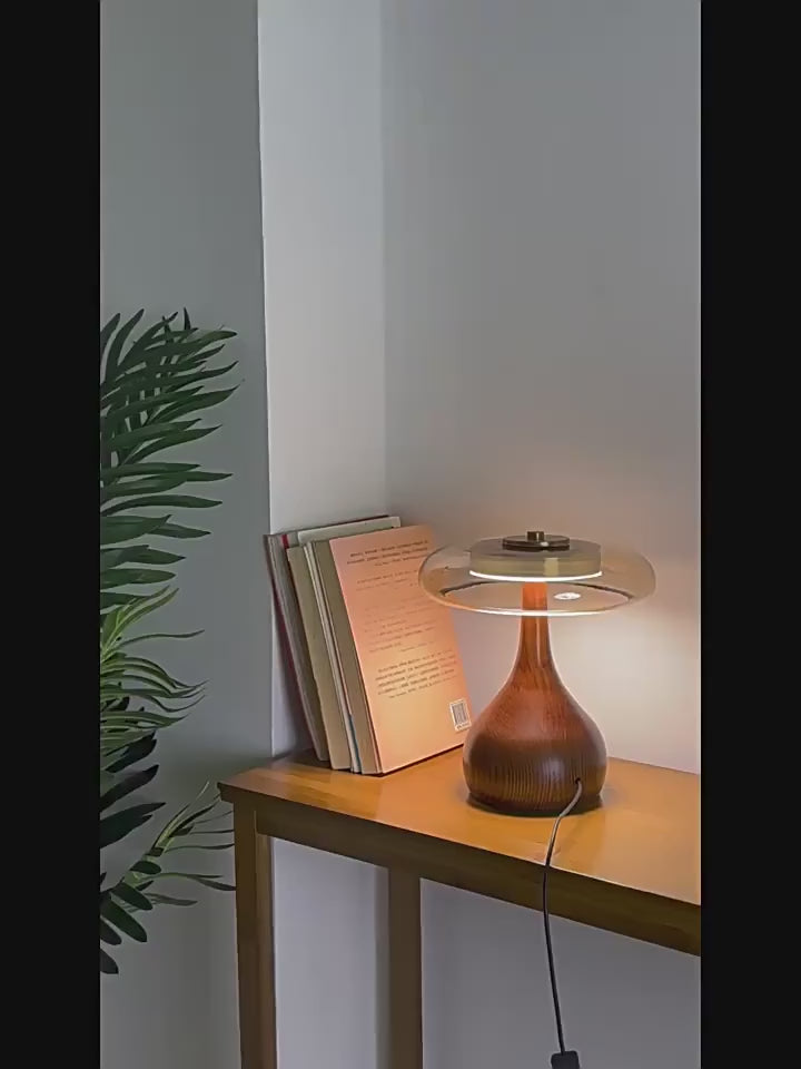 מנורת שולחן יפנית רטרו מעץ מלא וזכוכית בסיס עץ אגוז ונחושת מנורה דקורטיבית לסלון ולחדר שינה