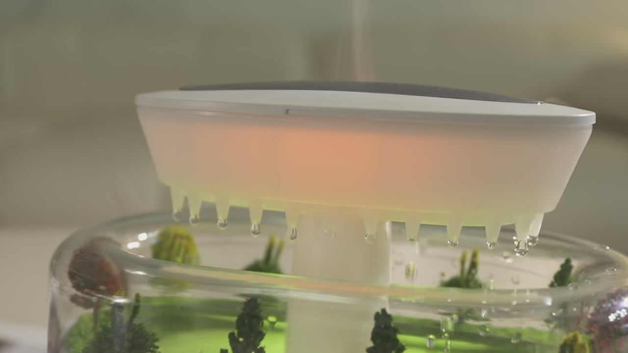 מכשיר אדים "טיפות גשם" מעוצב מפיץ ריח אולטרסוני עם רעש לבן מרגיע ותאורת לד צבעונית