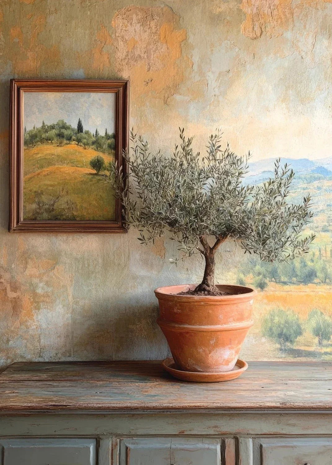 סט 4 פוסטר דיגיטלי להדפסה באיכות גבוהה פוסטר איטליה ענפי עץ זית עלים אדריכלות'