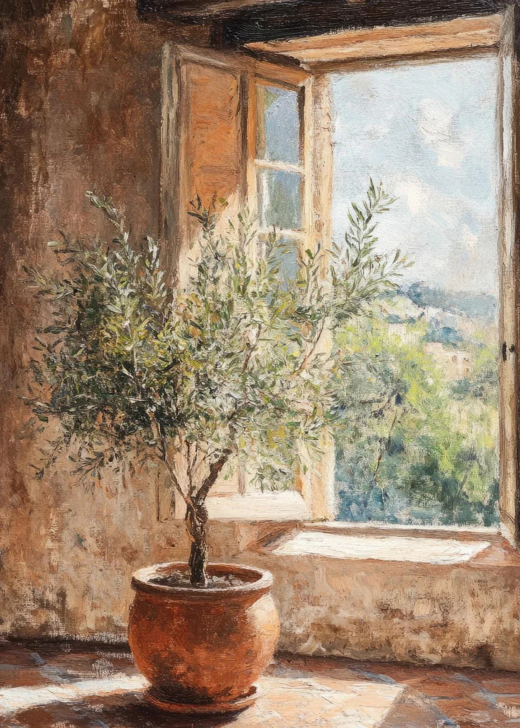 סט 4 פוסטר דיגיטלי להדפסה באיכות גבוהה פוסטר איטליה ענפי עץ זית עלים אדריכלות'