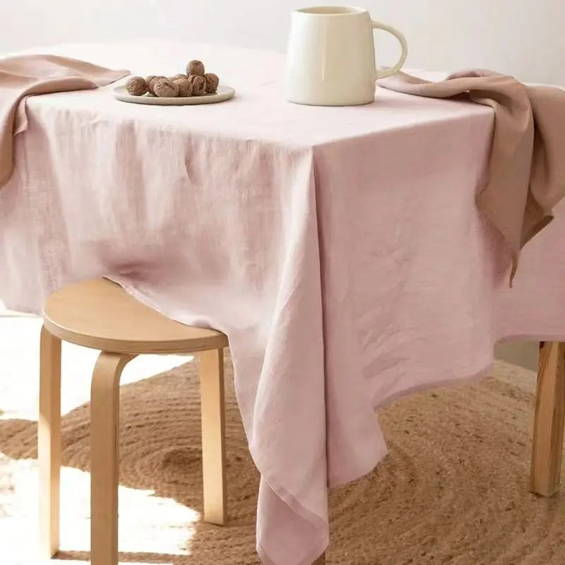 מפת שולחן 100% פשתן טבעי בצבע אחיד עיצוב אלגנטי כפרי 18  צבעים