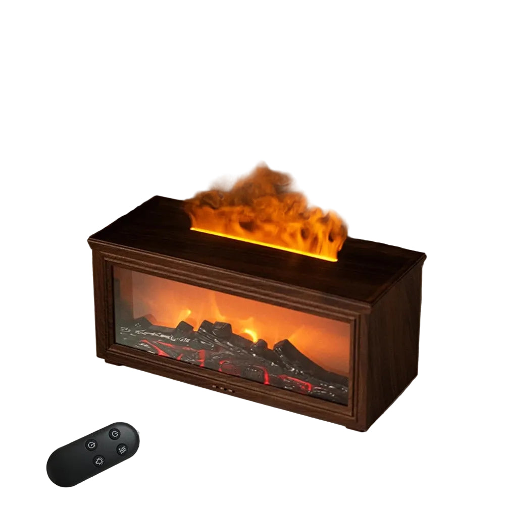 מפיץ ריח ארומתרפי ומכשיר אדים עם אפקט עיצוב אח בית להבה מהפנט